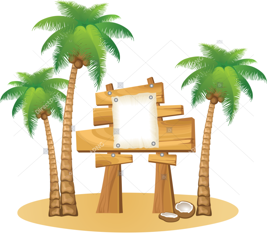 Tropical Palm with Wooden Board PNG Transparent