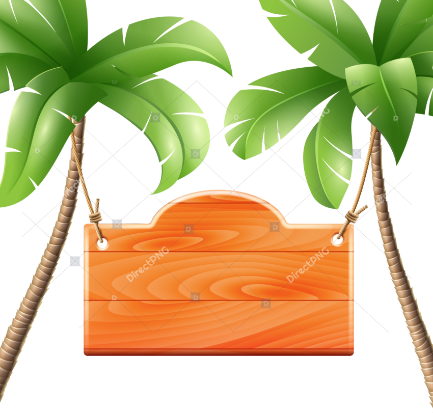Beach Sign with Coconut Trees PNG Illustration
