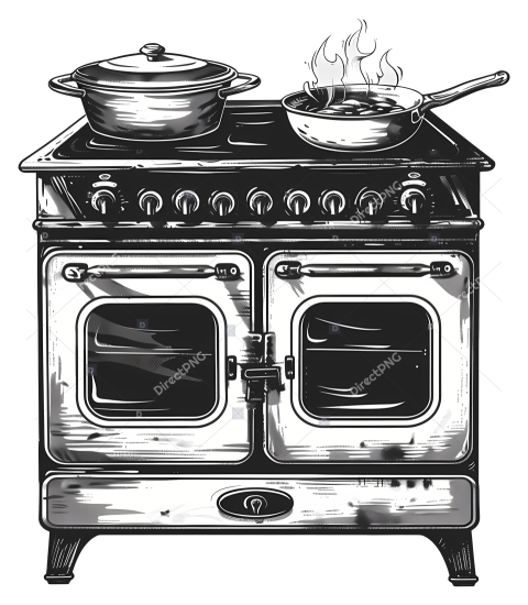 Stove And Oven Detailed drawing of gas stove with food