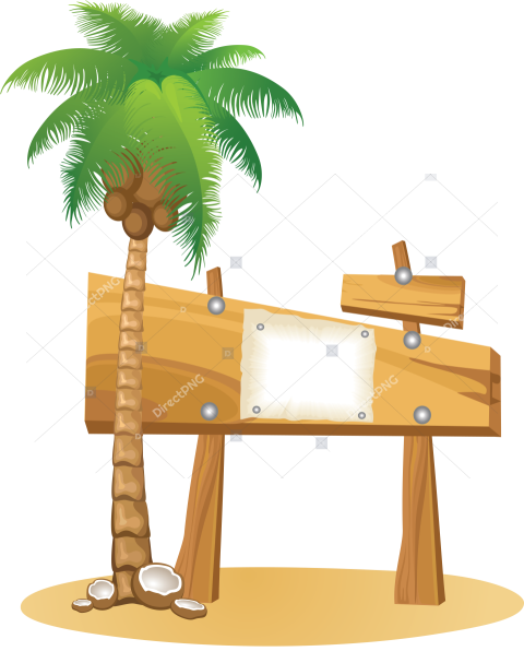 Wooden Beach Signpost with Palm Tree PNG