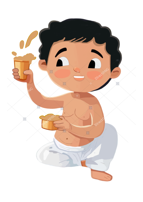 Cute illustration of traditional, south indian, tamil boy or man wearing dhoti, coffee lover, coffee time, cherishing