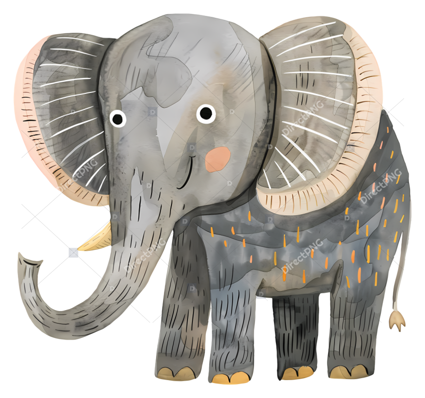 Cartoon Elephant Elephant with raised trunk in profile view