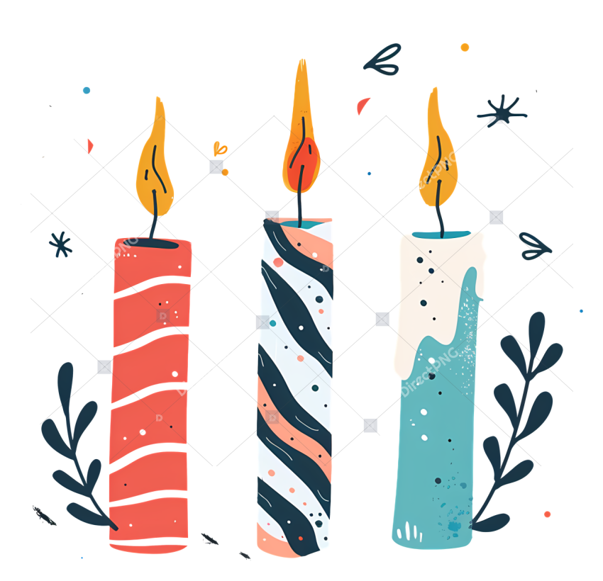 Christmas Candles Lit candles with water droplets, simple illustration