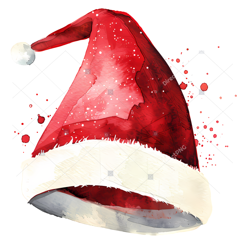Santa Hat Santa hat watercolor with snowflake background