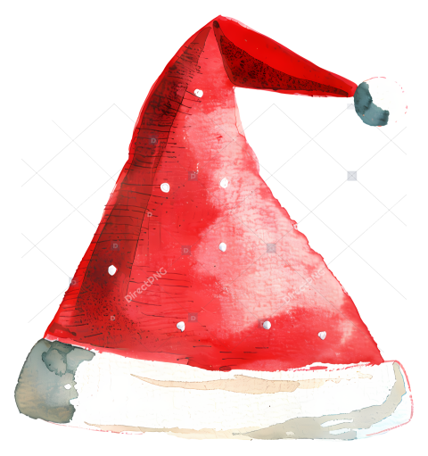 Santa Hat Vibrant watercolor painting of red Santa hat