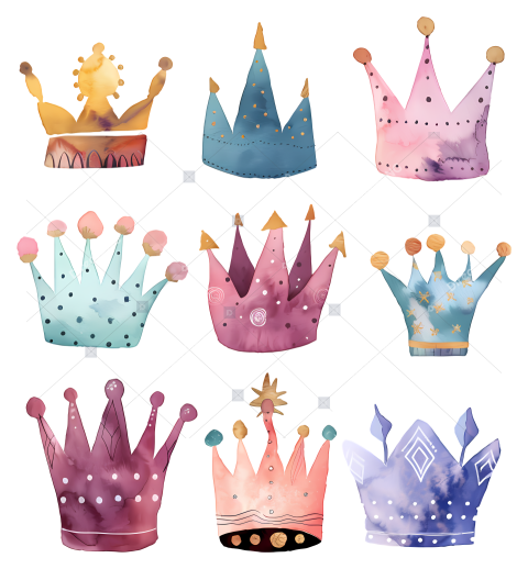 Crown Watercolor crowns in various colors on black