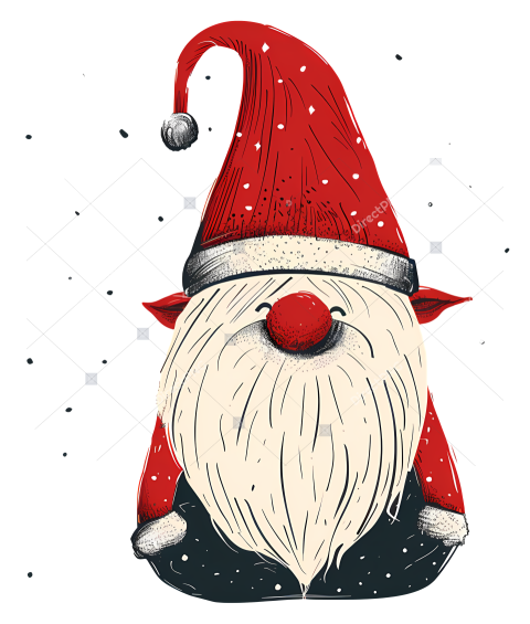 Christmas Gnome Cartoon gnome in Santa hat on black