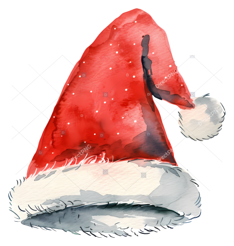 Santa Hat Watercolor painting of red Santa's hat